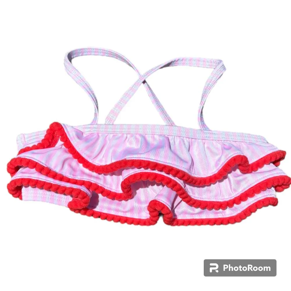 Cat & Jack Toddler‎ Girl's Striped Red Pink and White Ruffle Bikini 3T
